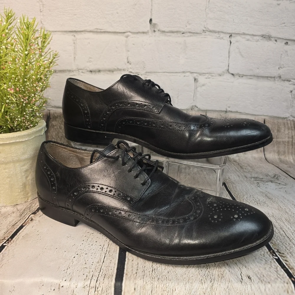 JOSEPH ABBOUND BOWIE BLACK LEATHER WINGTIP OXFORD DRESS SHOES BLACK MENS 9.5